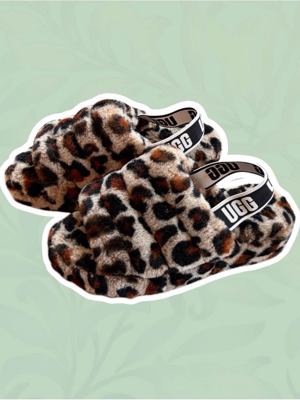 UGG Leopard-Print Fluff Slingback Slippers - Brown/Black